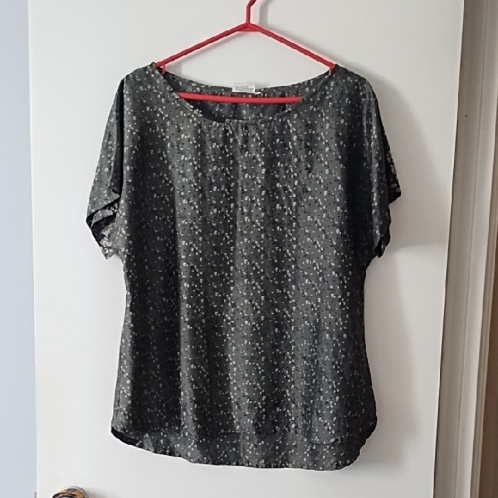 Alchemy Upcycled Saris Silk Olive Green Floral Pullover Blouse M/L